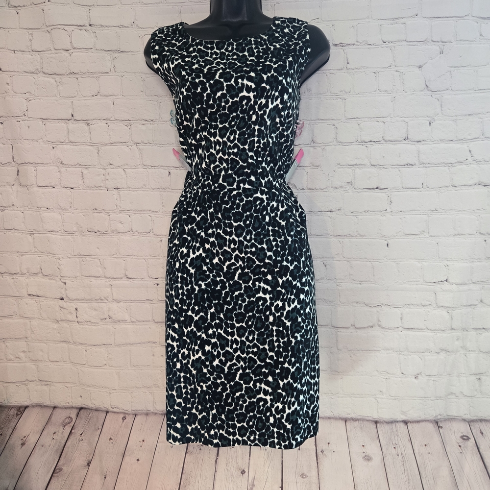 J.crew Black‎ and White teal Leopard Print Dress size dress cotton indie office